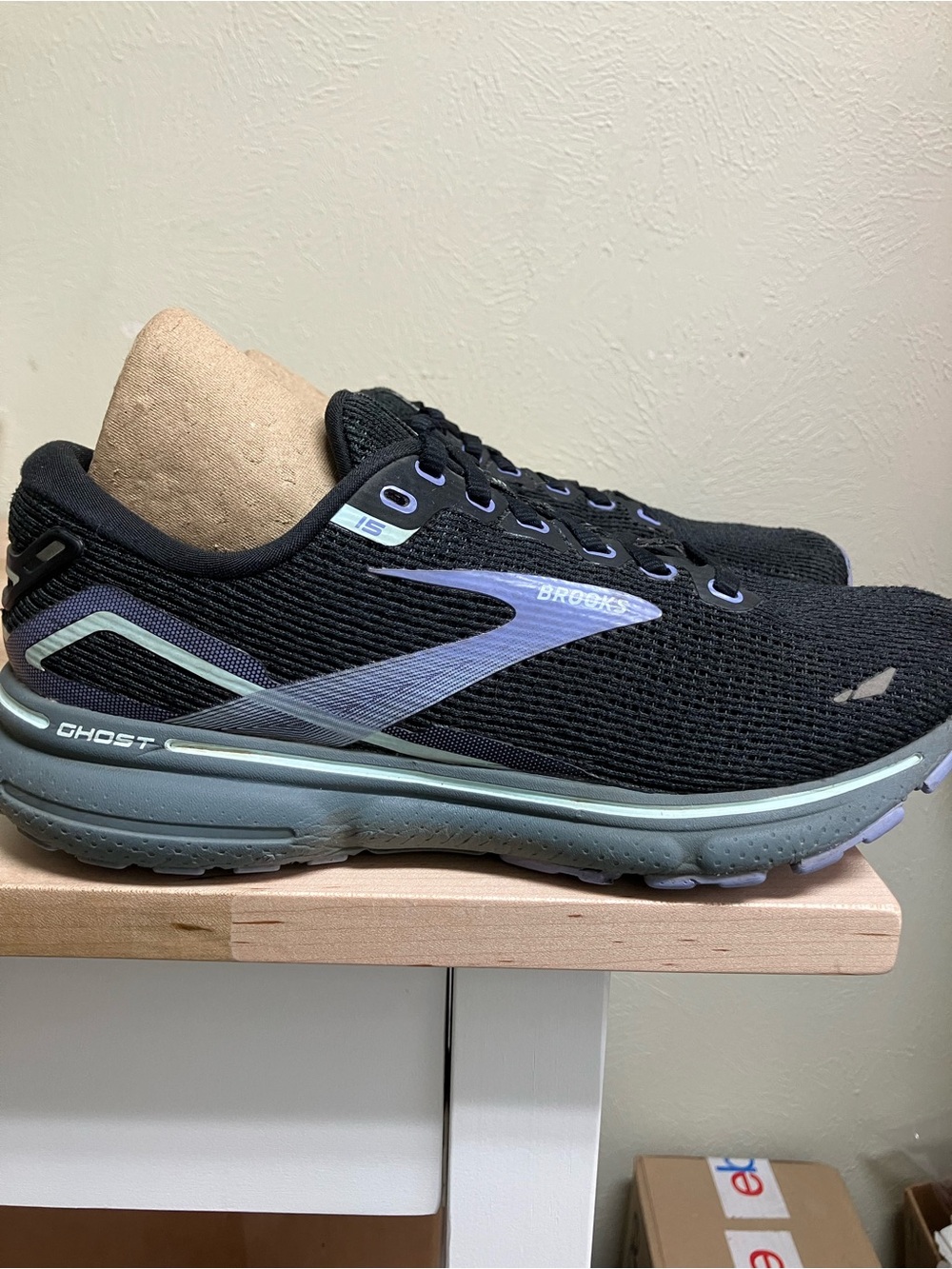 Brooks Ghost 15 Women’s Sneakers - Black with Lavender Accents - Picture 3 of 10